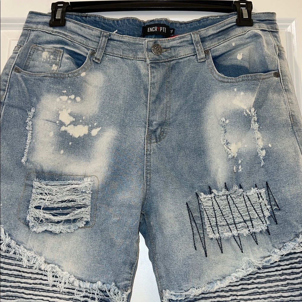 Distressed Blue Denim Shorts - Picture 2 of 10